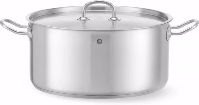 Olla baja Kitchen Line con tapa Hendi 836040 de acero inoxidable y aluminio, color plata, capacidad 12 l, Diámetro: 32 cm, Altura: 15 cm