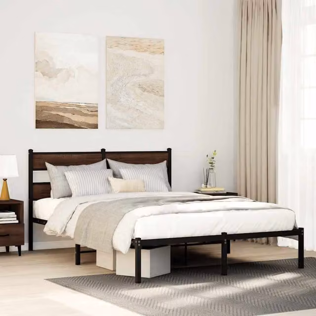 Estructura de cama con cabecero Maison Exclusive en color marrón roble, An/P/Al: 140 x 200 x 146 cm