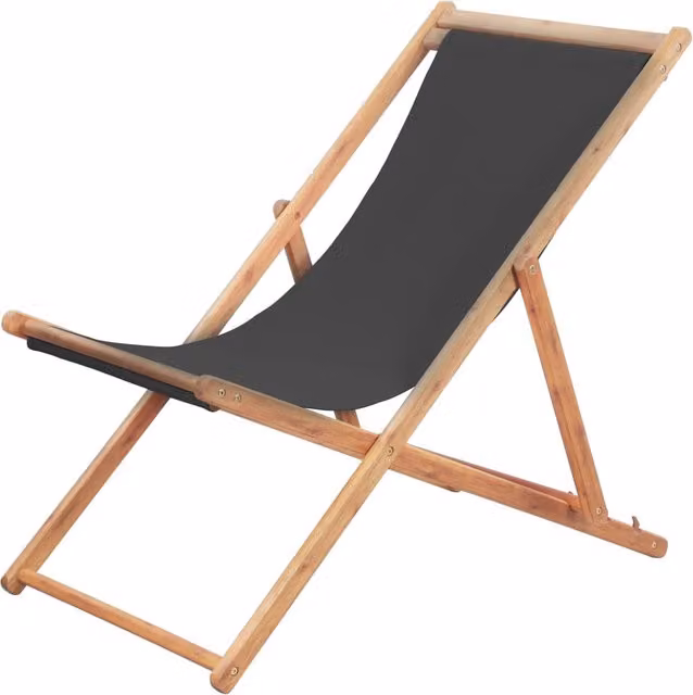 Silla de playa plegable SYFAX de madera de eucalipto y tela gris resistente a los rayos UV