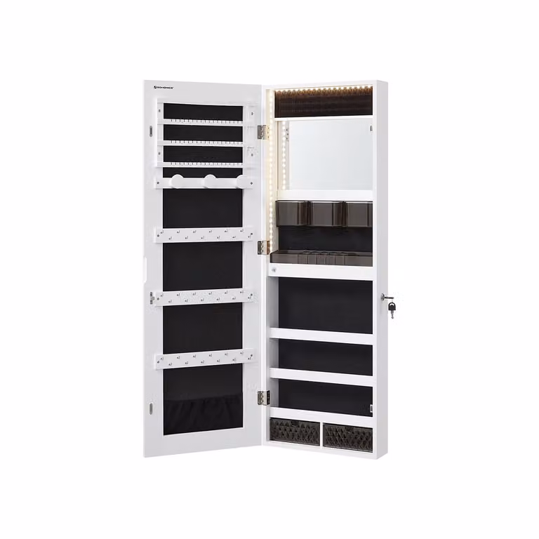 Armario joyero de pared Songmics con luces LED y espejo en color blanco