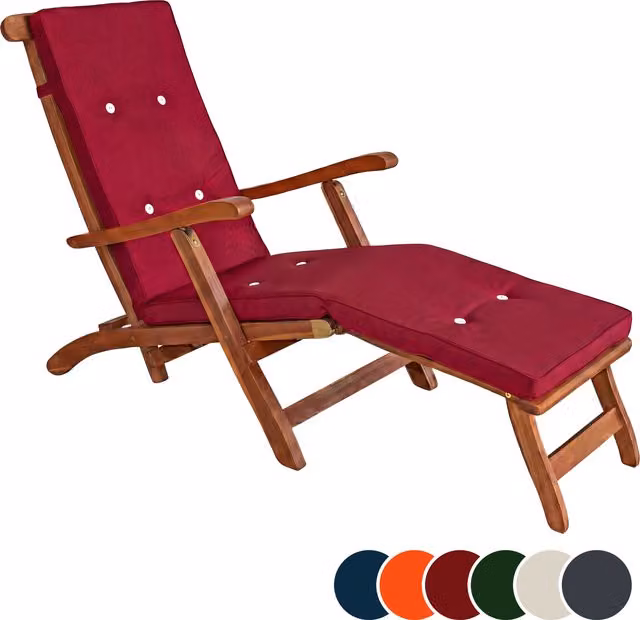 Cojín rectangular para silla Detex® en rojo y blanco, repelente al agua, An/P/Al: 184,5 x 43 x 6 cm