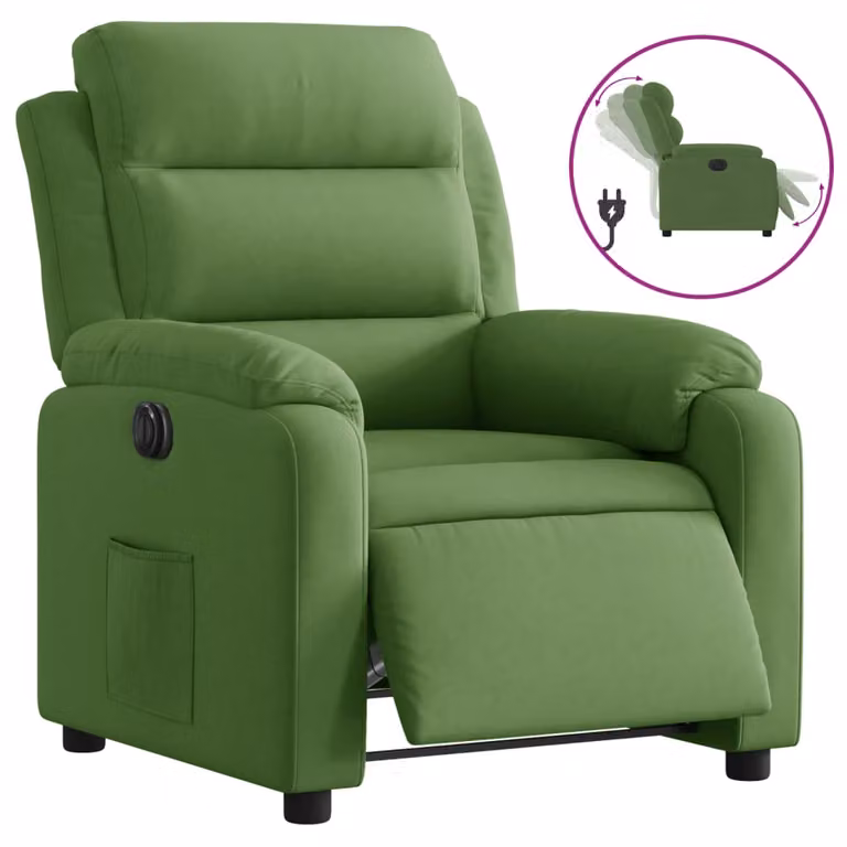 Sillón reclinable eléctrico vidaXL en terciopelo verde claro con reposabrazos y diseño moderno para salón