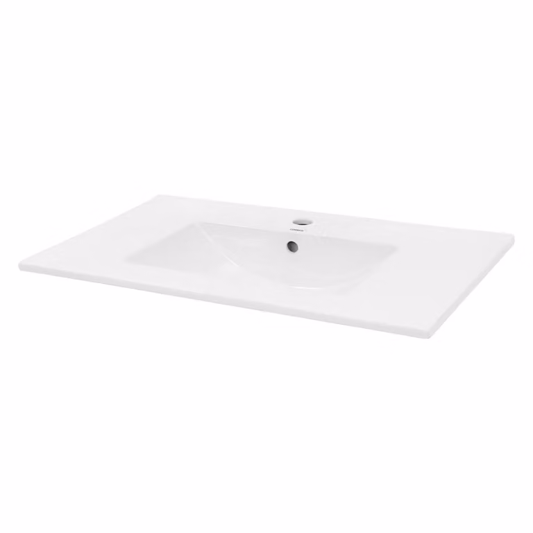 Lavamanos rectangular de cerámica blanca encastrable con rebosadero de ECD Germany An/P/Al: 81,0 x 46,5 x 17,5 cm