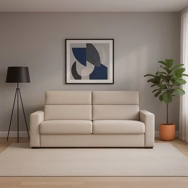 Sofá fijo de 3 plazas Ozegna, tapizado en tela beige, desenfundable y lavable, fabricado en Italia, An/P/Al: 220 x 95 x 45 cm