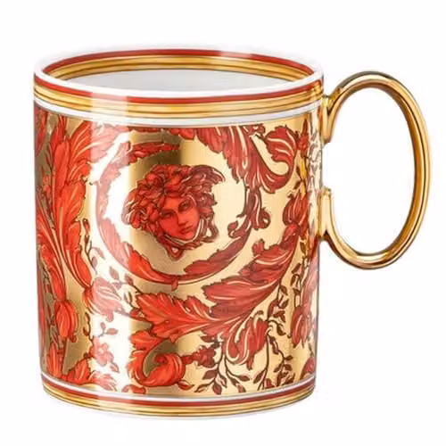 Taza de porcelana Versace Medusa Garland en rojo y dorado de 300 ml