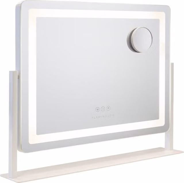 Espejo de maquillaje Flamingueo con luz LED regulable, control táctil y diseño redondo en color blanco, An/P/Al: 58 x 54 x 12 cm