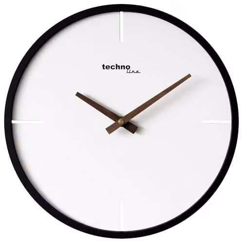 Reloj de pared analógico Technoline Moderno con mecanismo de cuarzo, Blanco y Negro, Diámetro: 30 cm