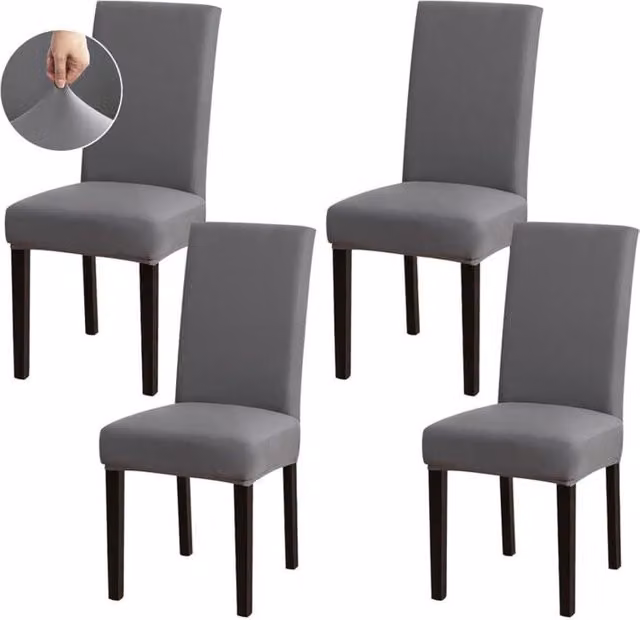 Juego de 4 fundas elásticas para sillas de comedor XISRENS, lavables y resistentes a manchas, disponibles en negro o gris