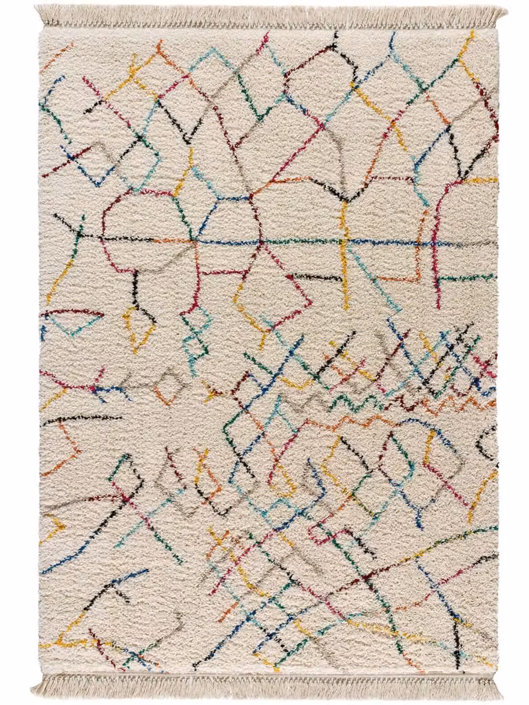 Alfombra bereber Atticgo de estilo étnico y diseño geométrico multicolor y blanco, An/P: 120 x 170 cm