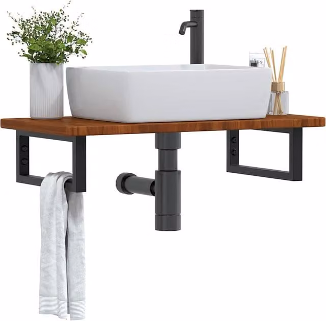 Estante de lavabo de pared SYFAX moderno de madera de roble y metal en color marrón y negro An/P/Al: 40 x 40 x 3 cm