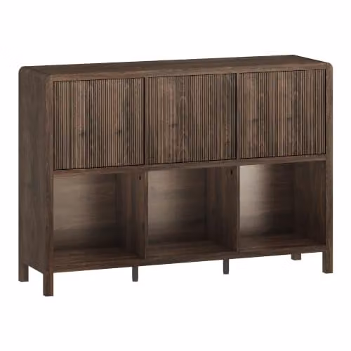 Cajonera de almacenamiento Helloshop26 en MDF con efecto nogal marrón para salón, dormitorio o entrada, An/P/Al: 76,5 x 30 x 110 cm