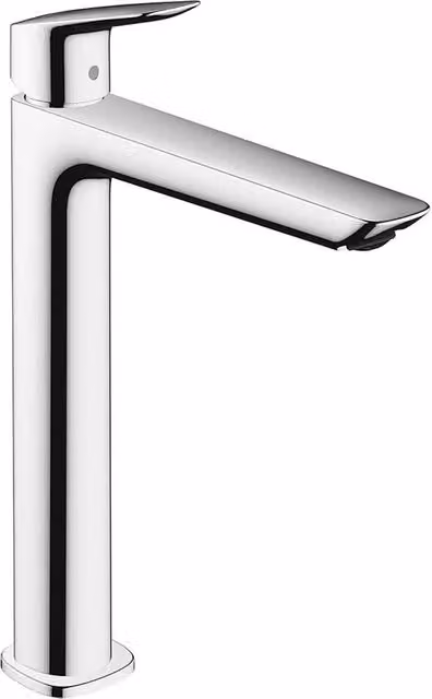 Grifo monomando alto para lavabo Hansgrohe Logis Fine 240 en color plata con vaciador automático