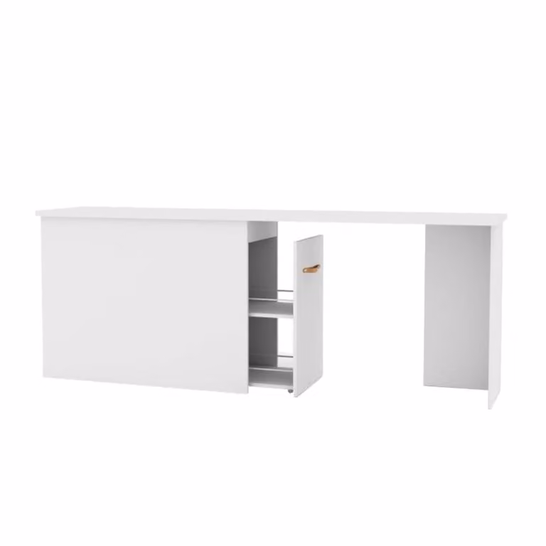 Escritorio extensible Muemue con zapatero en color blanco para dormitorio An/P/Al: 245 x 76,5 x 45 cm