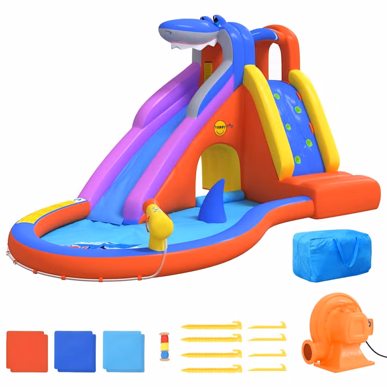 Happy Hop Centro de juegos inflable con tobogán y piscina multicolor de PVC y poliéster An/P/Al: 450 x 320 x 240 cm