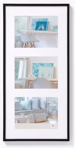 Marco de fotos rectangular Walther Design New Lifestyle negro con cristal y passe-partout para 3 fotos de 15x20 cm