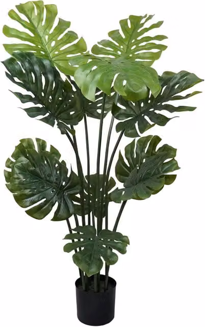 Planta artificial Monstera verde de LOLAhome con maceta de cemento y poliuretano, Altura: 150 cm