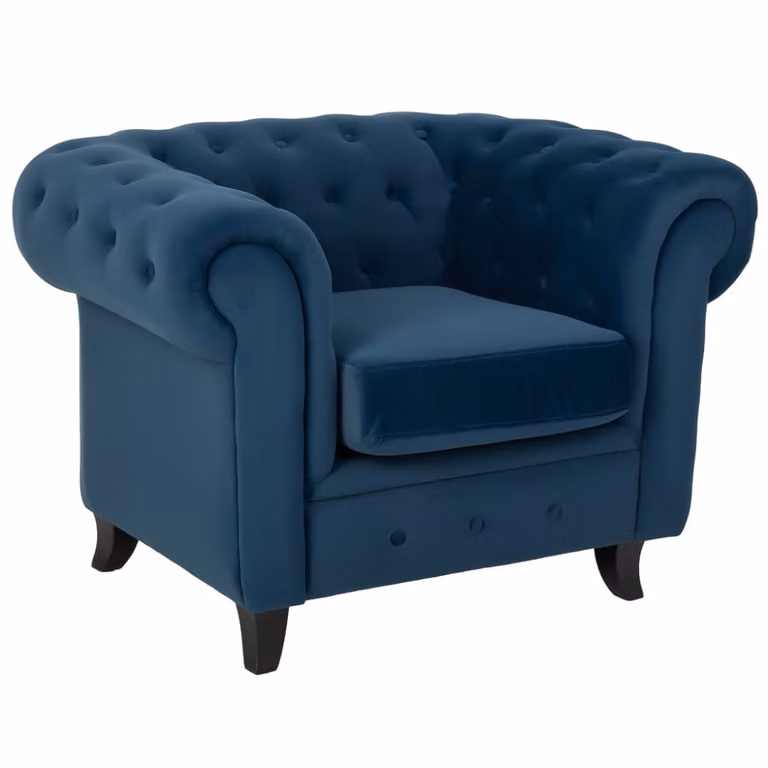 Sillón de terciopelo azul Wanderlust deco con reposabrazos An/P/Al: 110 x 81 x 77 cm