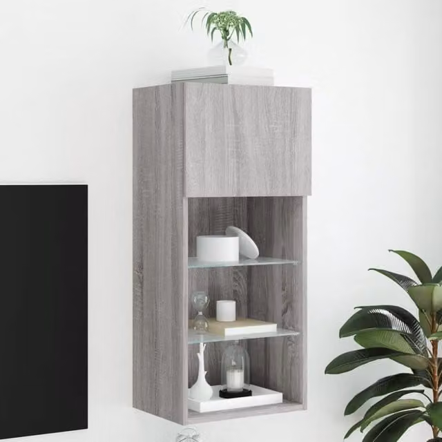 Mueble para TV moderno Maison Exclusive con luces LED integrado en color gris sonoma, An/P/Al: 40,5 x 30 x 90 cm