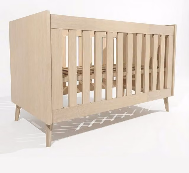 Cuna con opción colecho IKID Firenze en color roble y beige con estilo escandinavo, An/P/Al: 120 x 60 x 125 cm