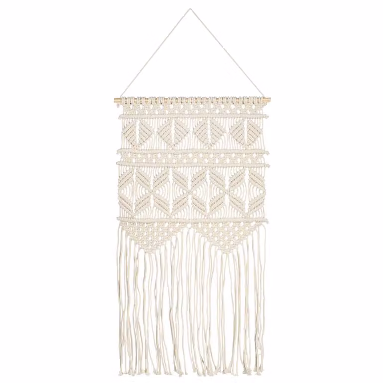 Adorno de pared de macramé vidaXL con diseño floral y abstracto en color beige y blanco, An/P/Al: 40 x 80 cm