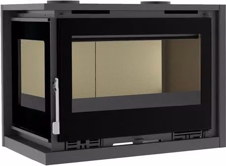 Insertable de leña de esquina izquierda de 2 caras FM CALEFACCIÓN modelo IT-182 IK con turbina y cristal serigrafiado