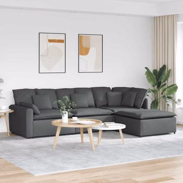 Sofá modular reversible en forma de L con cojines y reposapiés vidaXL, color gris