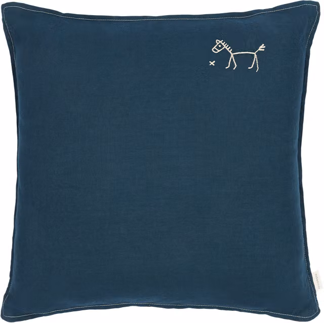 Cojín cuadrado bordado Nobodinoz de lino azul con motivos de animales para bebés, An/P/Al: 45 x 45 x 10 cm
