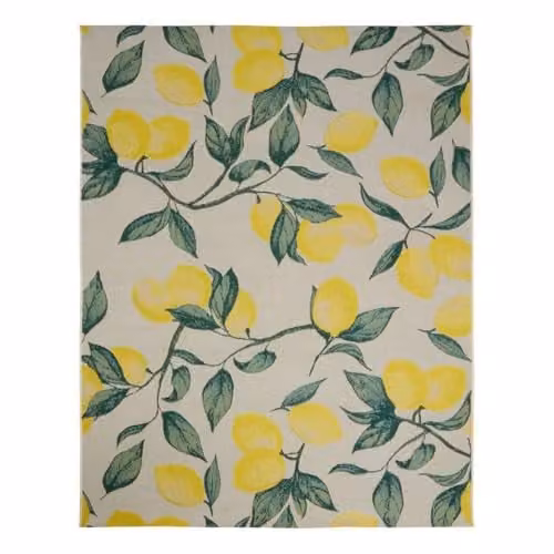Alfombra de exterior Atmosphera Kepa con diseño de limón en amarillo y multicolor, An/P: 300 x 200 cm
