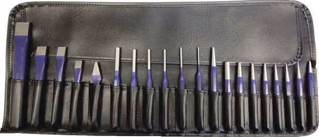 Juego de herramientas de 20 piezas Tecwerk en acero al cromo vanadio con estuche enrollable gris y multicolor