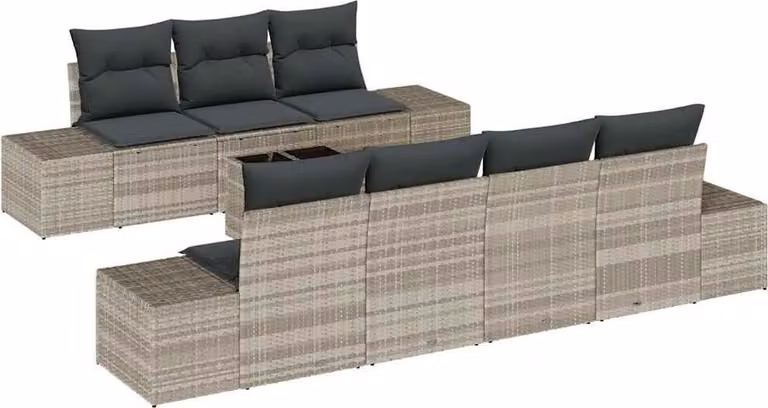 Conjunto de sofá de jardín Syfax de 8 piezas en ratán y metal con cojines, color gris