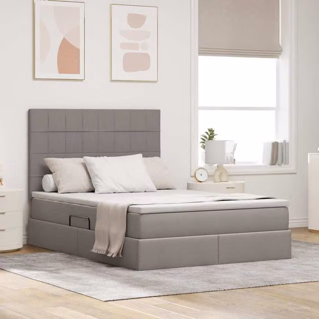 Cama con almacenamiento y colchón Maison Exclusive en color taupé, An/P/Al: 140 x 200 x 28 cm