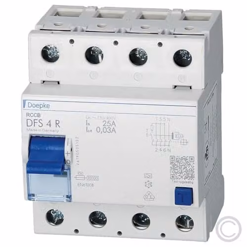 Interruptor de protección diferencial RCD Doepke DFS4 025-4/0,03-A R color blanco