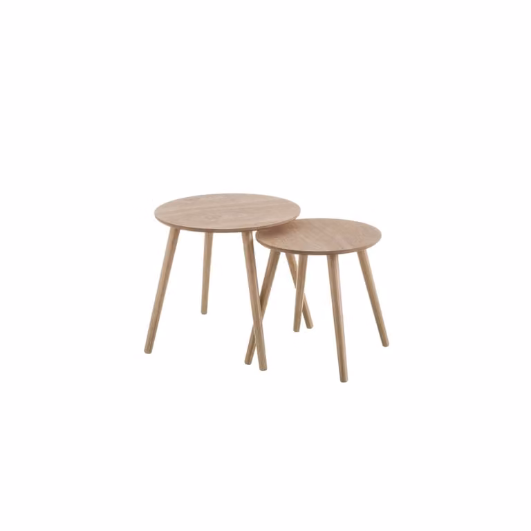 Set de 2 mesitas nido redondas de madera y MDF estilo escandinavo color marrón Casaselección