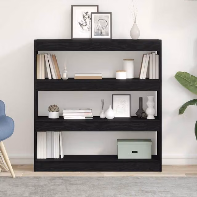 Estantería para libros moderna vidaXL de 3 niveles en roble y negro An/P/Al: 100 x 30 x 103 cm