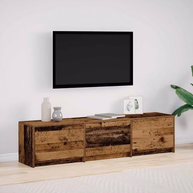 Mueble de TV moderno Maison Exclusive en madera de ingeniería color marrón con iluminación integrada y compartimentos para medios para tu salón