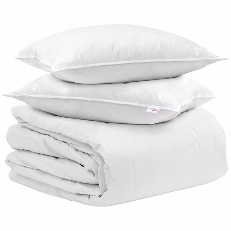 Juego de edredón y almohada de 3 piezas vidaXL de plumas de pato y algodón en color blanco, An/P: 220 x 200 cm