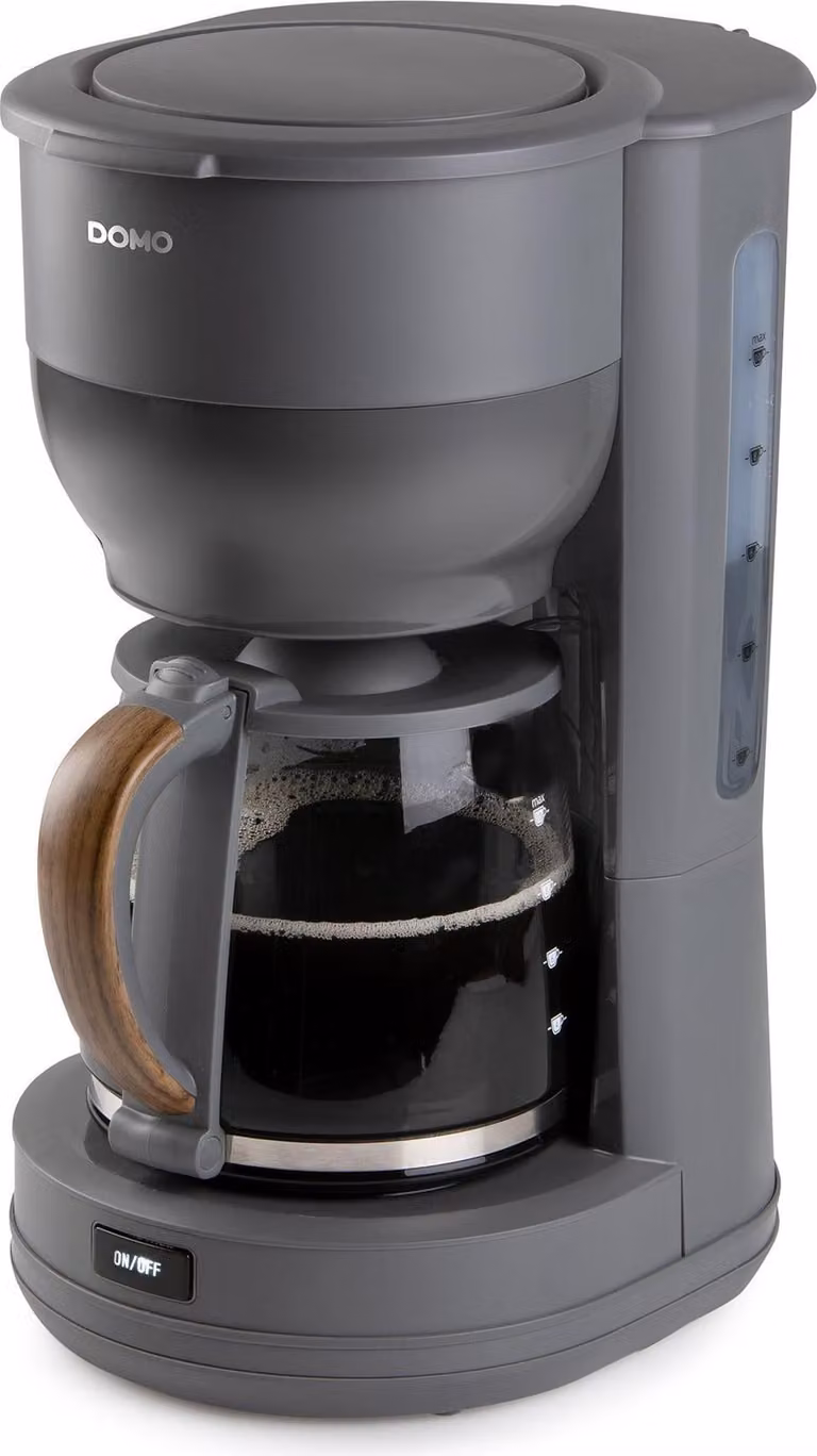 Cafetera Domo DO 754 K Wood You de 10 tazas con jarra de vidrio, color gris mate