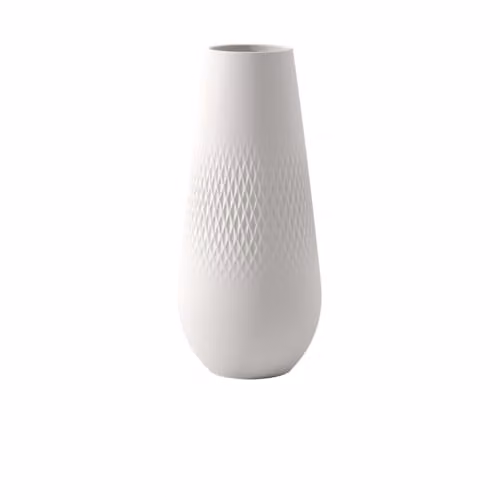 Jarrón cuadrado Collier Blanc de Villeroy & Boch en porcelana blanca de diseño moderno y geométrico con An/P/Al: 11,5 x 11,5 x 26 cm
