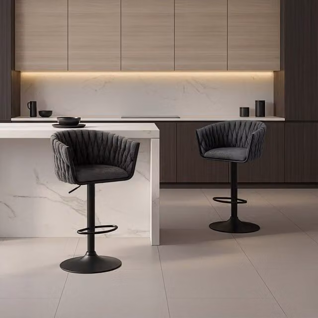 Lote de 6 taburetes de bar SAMIR de Home Deluxe, diseño moderno con tejido de terciopelo gris oscuro y estructura de metal regulable en altura