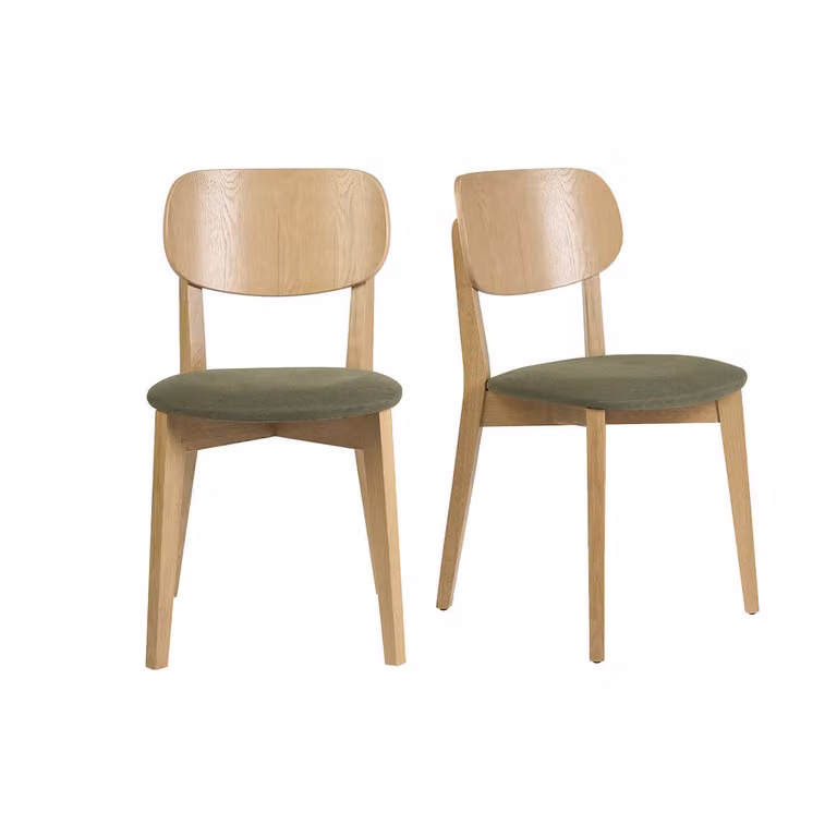 Juego de 2 sillas vintage Miliboo Lucia de madera de roble y terciopelo en color verde y beige con estilo escandinavo