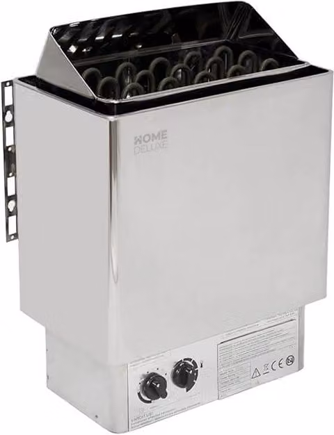 Calentador de sauna eléctrico Home Deluxe KIVA de 8 kW en color plata, montaje en pared