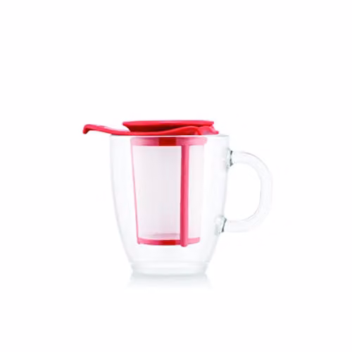 Taza de té Bodum Yo-Yo roja con tapa y filtro de 0,35 l en cristal templado y plástico