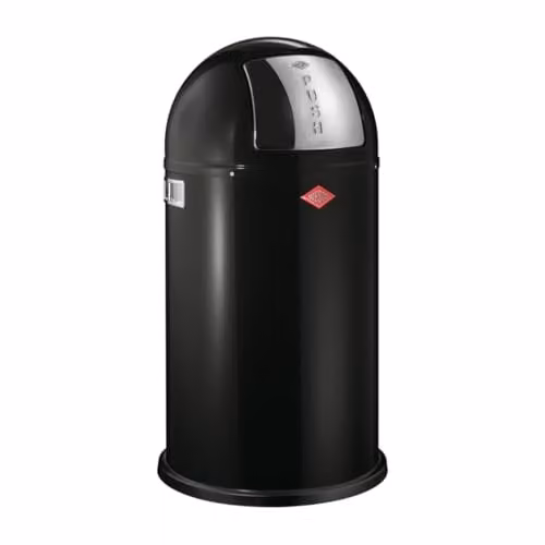 Cubo de basura WESCO Pushboy negro con tapa de acero inoxidable y recipiente interior extraíble de 50 litros