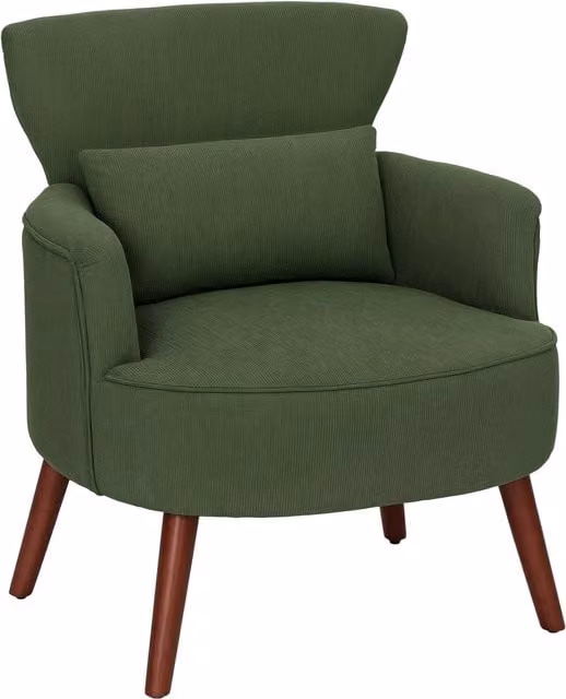 Sillón de orejas NORTHIX en corduroy verde con estructura de madera de eucalipto y diseño mid-century An/P/Al: 78 x 69.5 x 69 cm