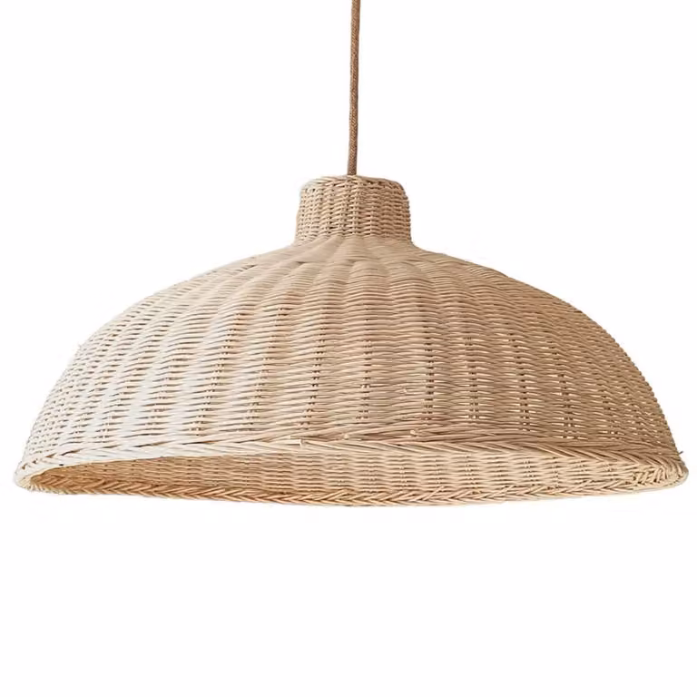 Pantalla de lámpara redonda de ratán Wonderlamp en color beige o blanco, Diámetro: 58 cm