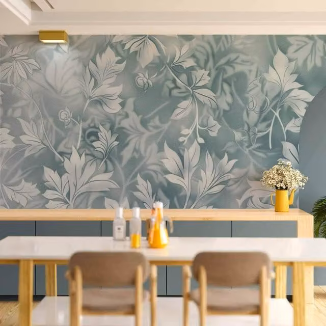 Adhesivo mural Artgeist con diseño botánico de plantas en color turquesa y azul, An: 200 cm, Al: 140 cm