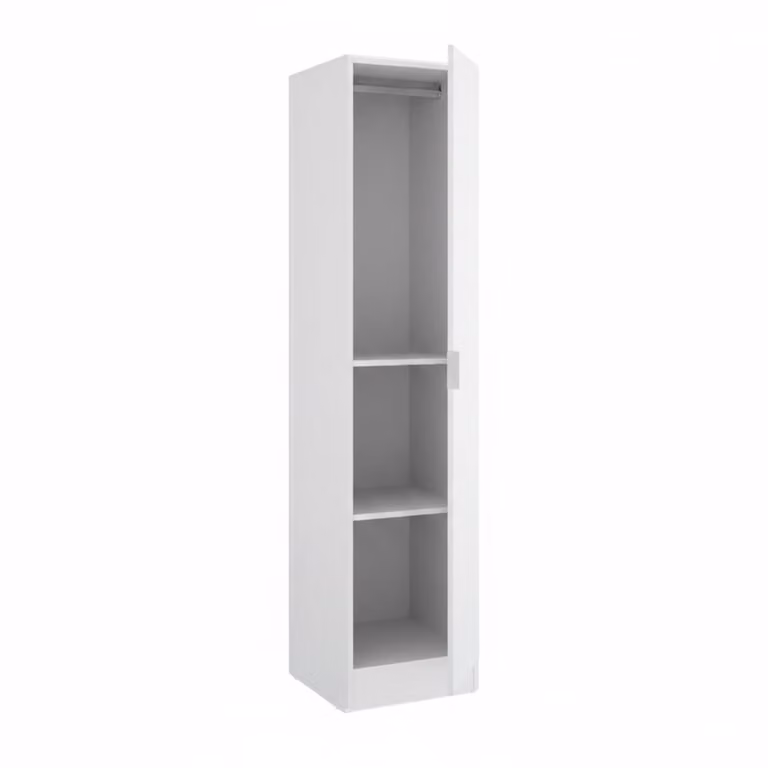 Armario de una puerta Dmora en madera blanca con acabado mate y diseño minimalista