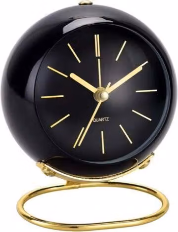 Reloj Despertador Analógico MIMIY de Diseño Clásico y Redondo en Negro y Dorado con Función Silenciosa e Iluminada para Mesa