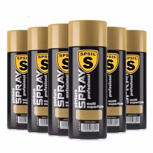 Pack de 6 unidades de Pintura Spray Profesional SPSIL Brillante Siena de 200 ml para Madera y Plástico con Secado Rápido