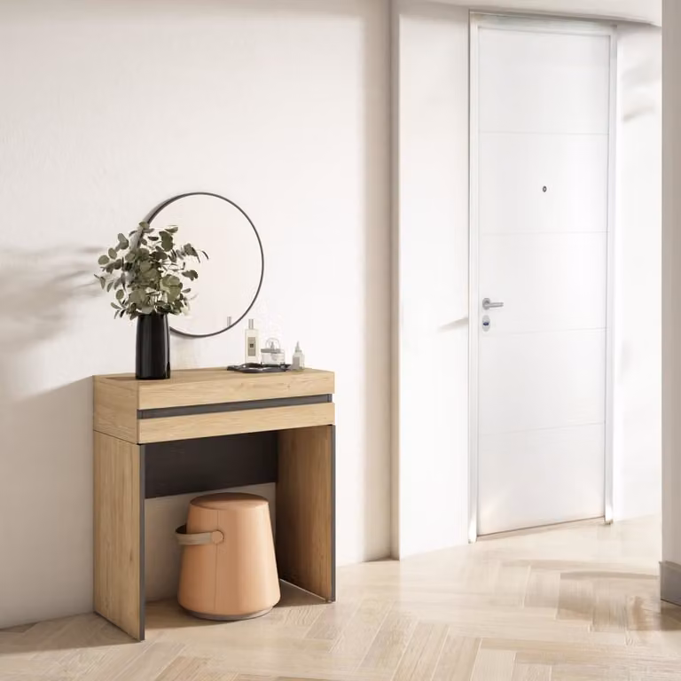 Tocador moderno SKRAUT HOME con almacenamiento en acabado roble y diseño rectangular